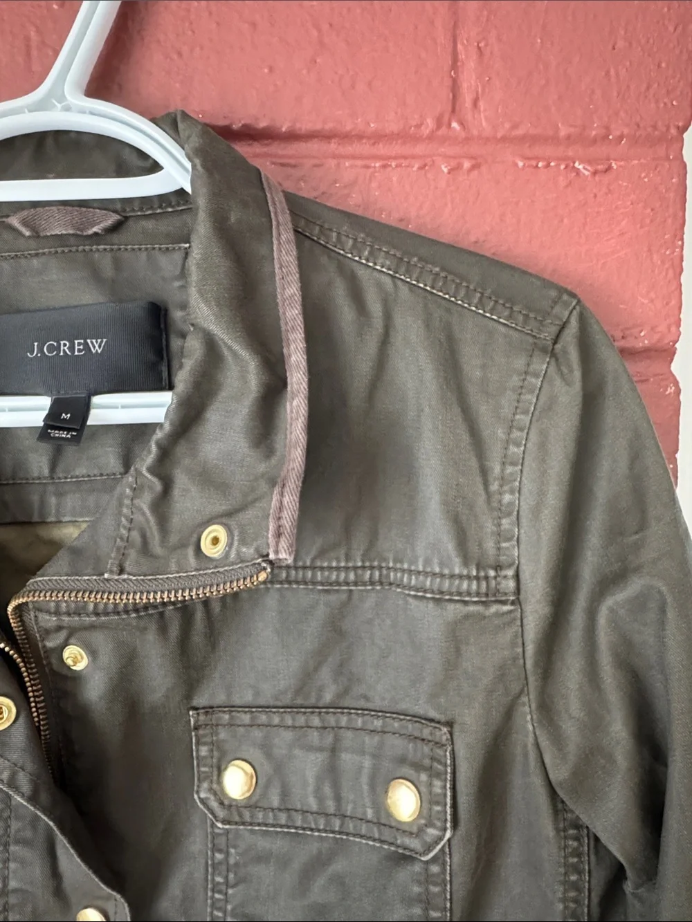 J. Crew Downtown Field Olive Utility Jacket with Gold-Tone Hardware Medium